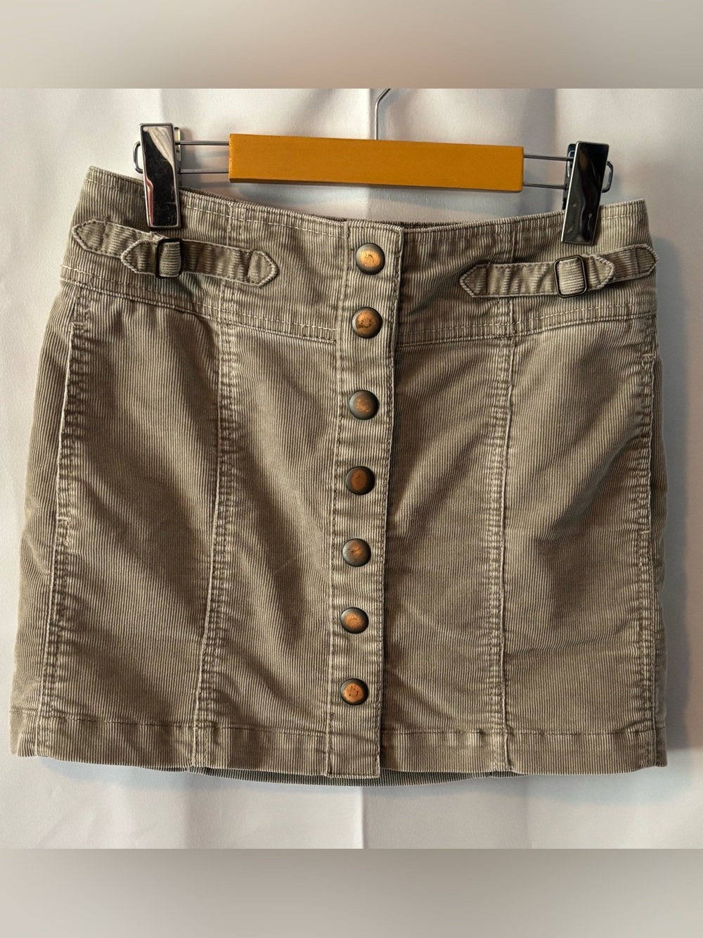 Vintage GAP 2004 Corduroy Snap Front Mini Skirt Sz 1 Taupe Pockets Military Y2K